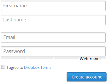 Регистрация на Dropbox