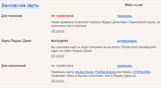 Яндекс.Деньги - банковские карты